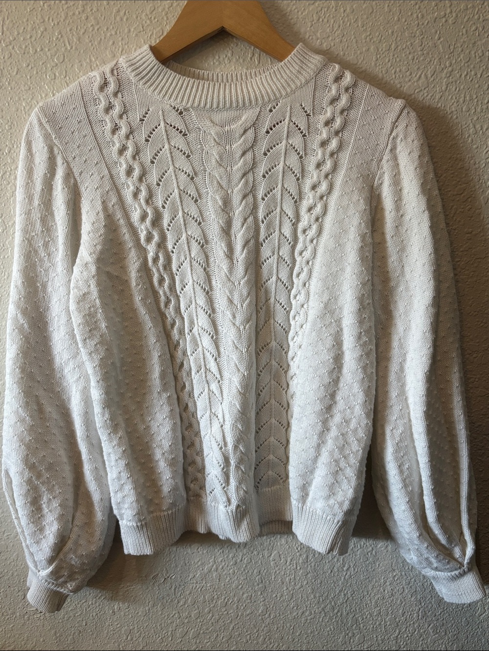 Women's Cream Cable Knit Crewneck Sweater